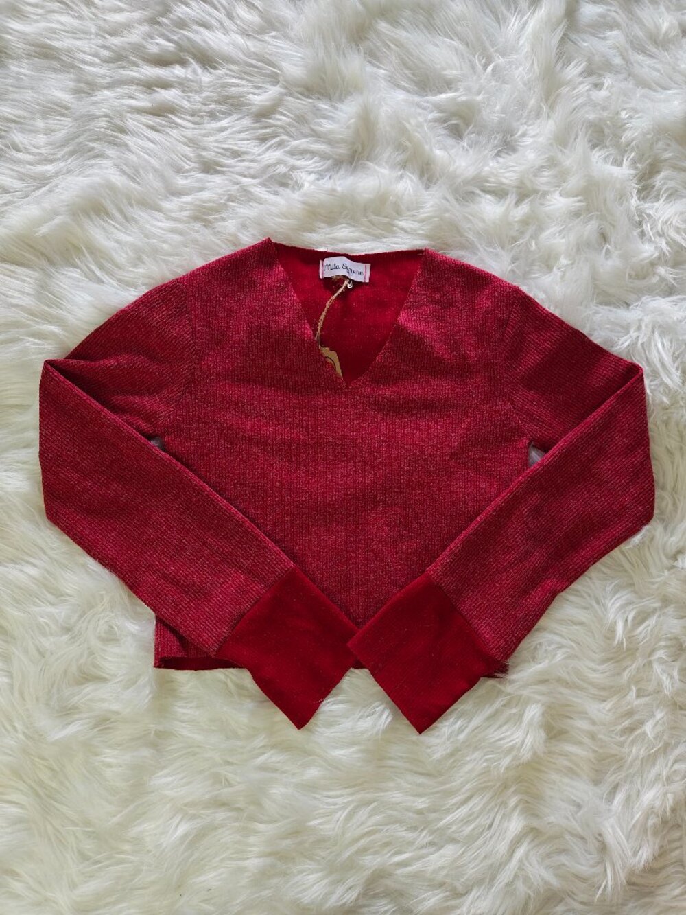 Mila Simone Red Long-Sleeve Crop Top, Size Medium